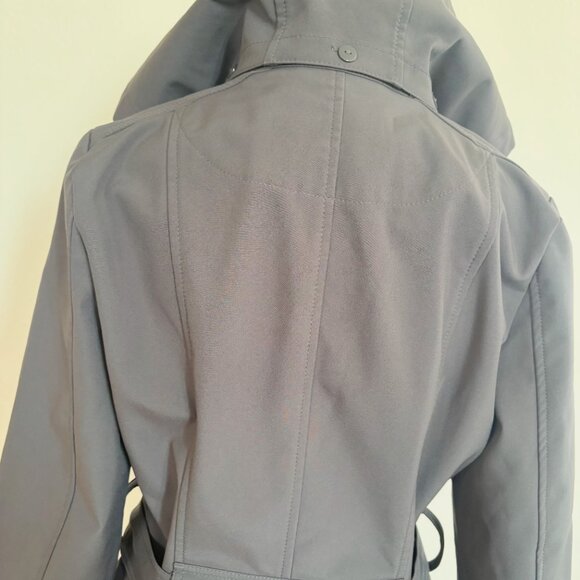 BCX Womens Size S Gray Water-Resistant Hooded Double-Breasted Belted Trench Coat - Picture 10 of 14